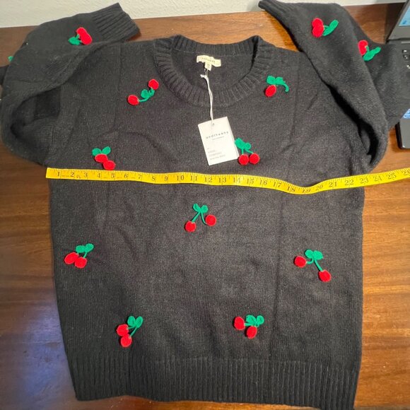 3D Knit Cherry Sweater Oversized Slouchy Black Whimsigoth Preppy Indie Medium - Picture 6 of 10